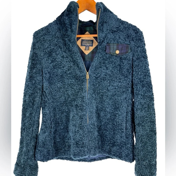 Pendleton Sherpa fuzzy and wool zip front jacket women’s small - Picture 1 of 9